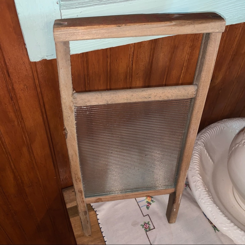 Antique French Ribbed Glass Washboard